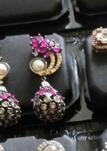 Ruby Diamond DropEarrings In BlackMetal&amp;Goldpolish
