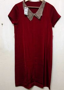 Trendy New Red Dress with Lace Collar