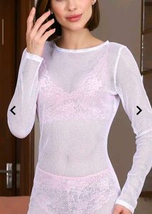 New White Mesh Long Sleeve Top(Bargainable)