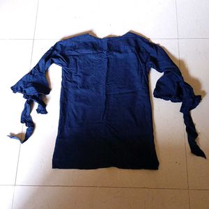 Blue Embroidered Bell Sleeve Top