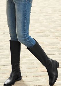 Pure Leather Long Black Boots With Side Zip