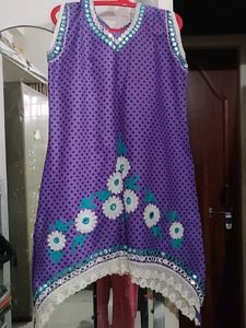 Purple mirror embellishe asymmetrical kurta