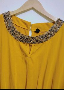Musturd Cut Sleeves Long Dress For 34 Bust