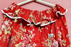 Red Floral Off-Shoulder Top