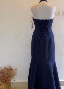 Elegant Navy Blue Halter Dress