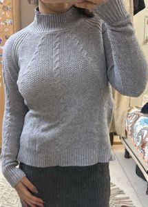 Gray Knit Turtleneck Sweater