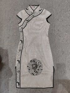 White And Black Embroided Traditional Cheongsam