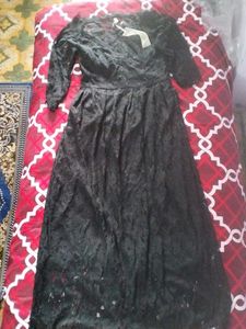 Imported Black Maxi Dress With Net Fabric