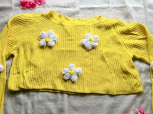 Yellow Floral Knit Sweater