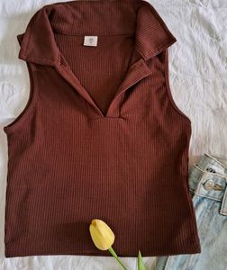 Brown V Neck Crop Top