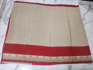 Elegant Beige &amp; Red Saree