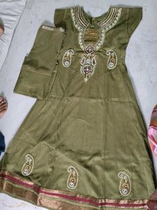 Olive Green Embellished Anarkali