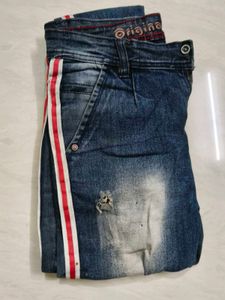 Stylish Jeans with Red Stripe