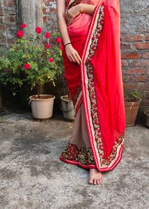 🎊🧿Diwali special Elegant Red &amp; Beige Saree