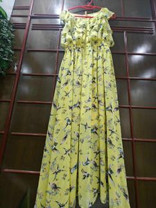 Yellow Bird Print Maxi Dress