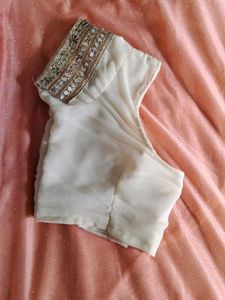 Peach &amp; Silver Embellished Saree