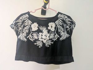 Midnight Bloom Embroidered Crop Top&#34;