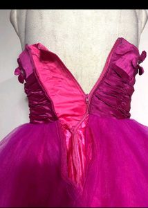 Hot Pink Floral Embellished Tulle Party Dress