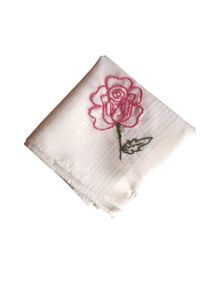 Rose Hand Embroidery White Pure Cotton Kerchief