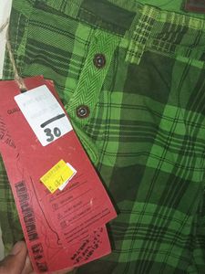 Green Plaid Cargo Capri Pants