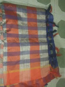 Orange And Blue Color Cotan Sadi With Baluse