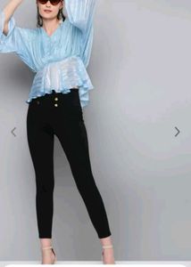 Sassafras White And Blue Peplum Top