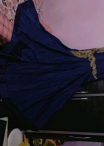 Elegant Navy Blue Dress with Gold Embroidery