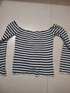 Striped Off-Shoulder Cute Top ,