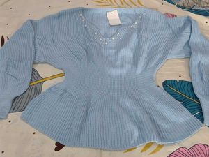 Chic Blue Knit Peplum Sweater