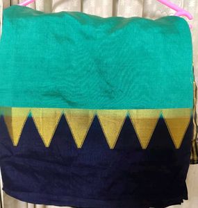 Green &amp; Navy Saree with Geometric Border