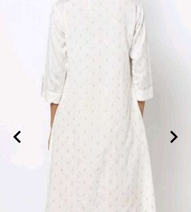 White Span Brand A Line Kurta With Golden Print