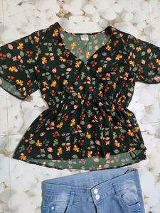 Peplum Top And Denim Jeans