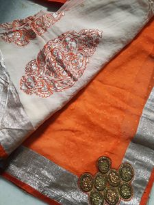 Orange And Beige Color Saree