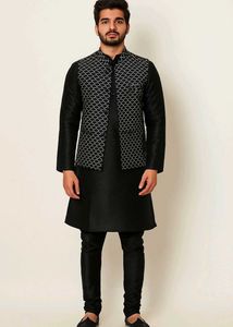 Men's Black Kurta Pajama with Waistcoat