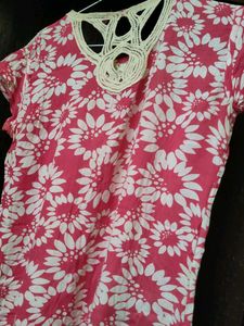 Floral Print Top with Crochet Lace Detail