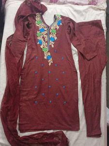 Elegant  kashmiri warm Maroon Embroidered pajami S