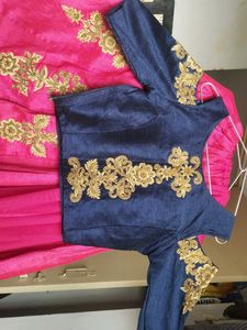 Pink &amp; Navy Embroidered Lehenga Set