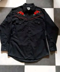 ELYCATTLEMAN COWBOY WESTERN EMBROIDERED ROSE SHIRT