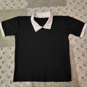 Elegant Black And White Collar Top 🫶🏻