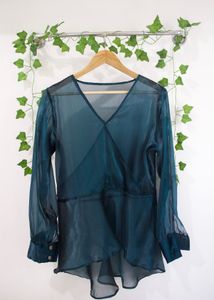 Teal Blue Wrap Peplum Top