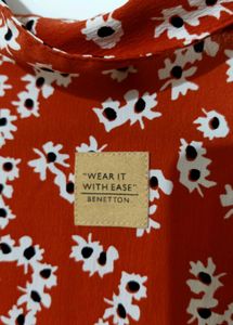 Rust Red Floral Button Up Sheer Top