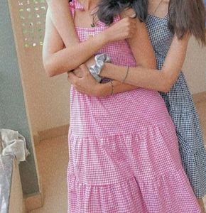Pink Gingham Tiered Mini Dress
