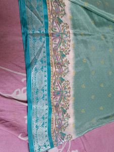 Silk Silver Zari Saree - Turquoise &amp; White