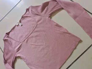 Pink Ribbed Long Sleeve Top