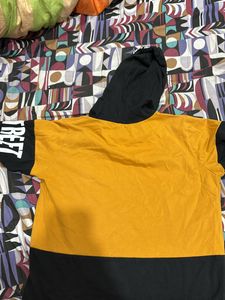 Beautiful Black And Mustard Crop Top With Cap