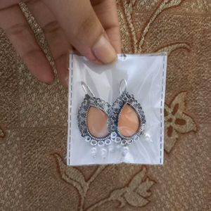 Peach Stone &amp; Pearl Drop Earrings
