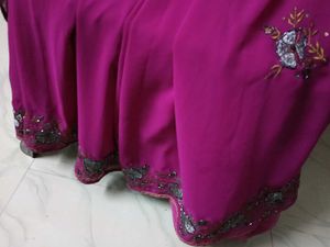 Used Embroidered Chiffon Magenta Color Saree