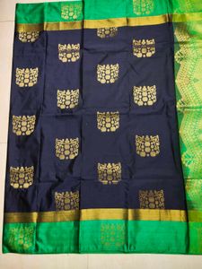 Elegant Navy Blue &amp; Green Saree
