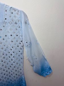 Viral Blue Chickenkari Kurta Set