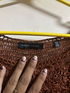 Brown Crochet Knit Top